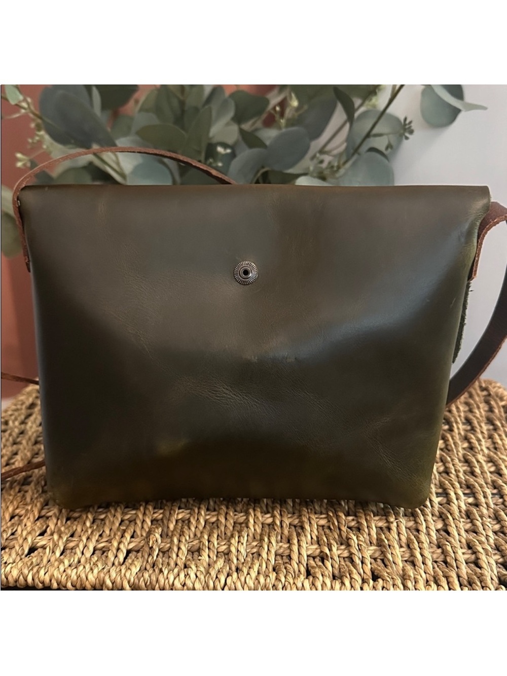 NWOT In Blue Handmade Asheville dark green Leather Crossbody Woman owned purse - Picture 10 of 15